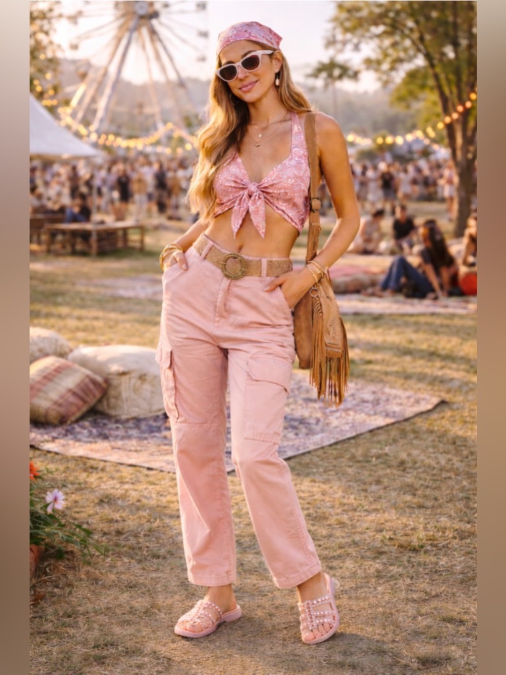 Bershka Blush Straight Leg Cargo‎ Pants